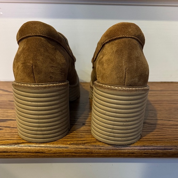 Stylish Tan Suede Loafers with Chunky Heel - Picture 5 of 11
